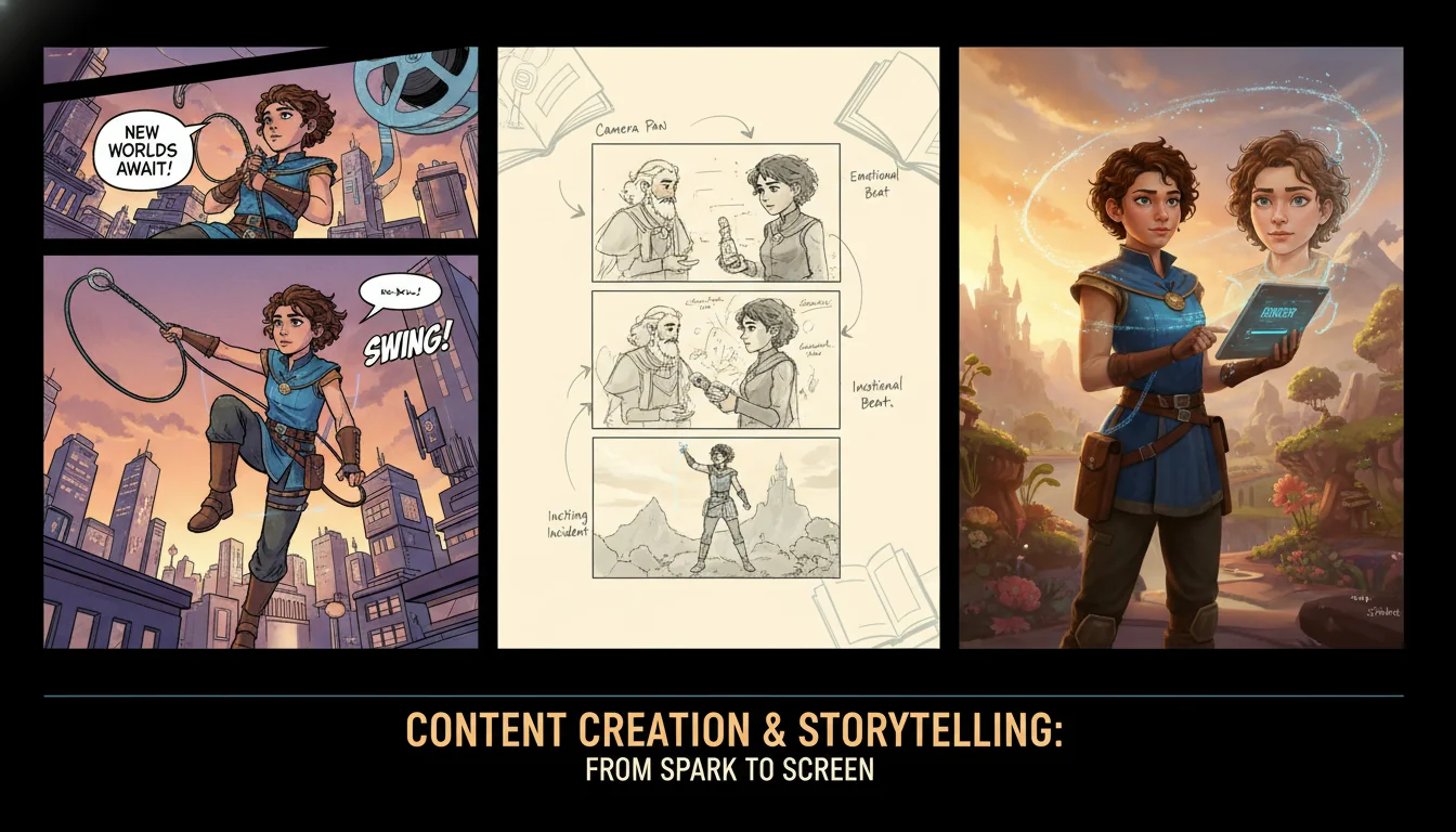 Content creation case study showing consistent character design for comics and storyboards