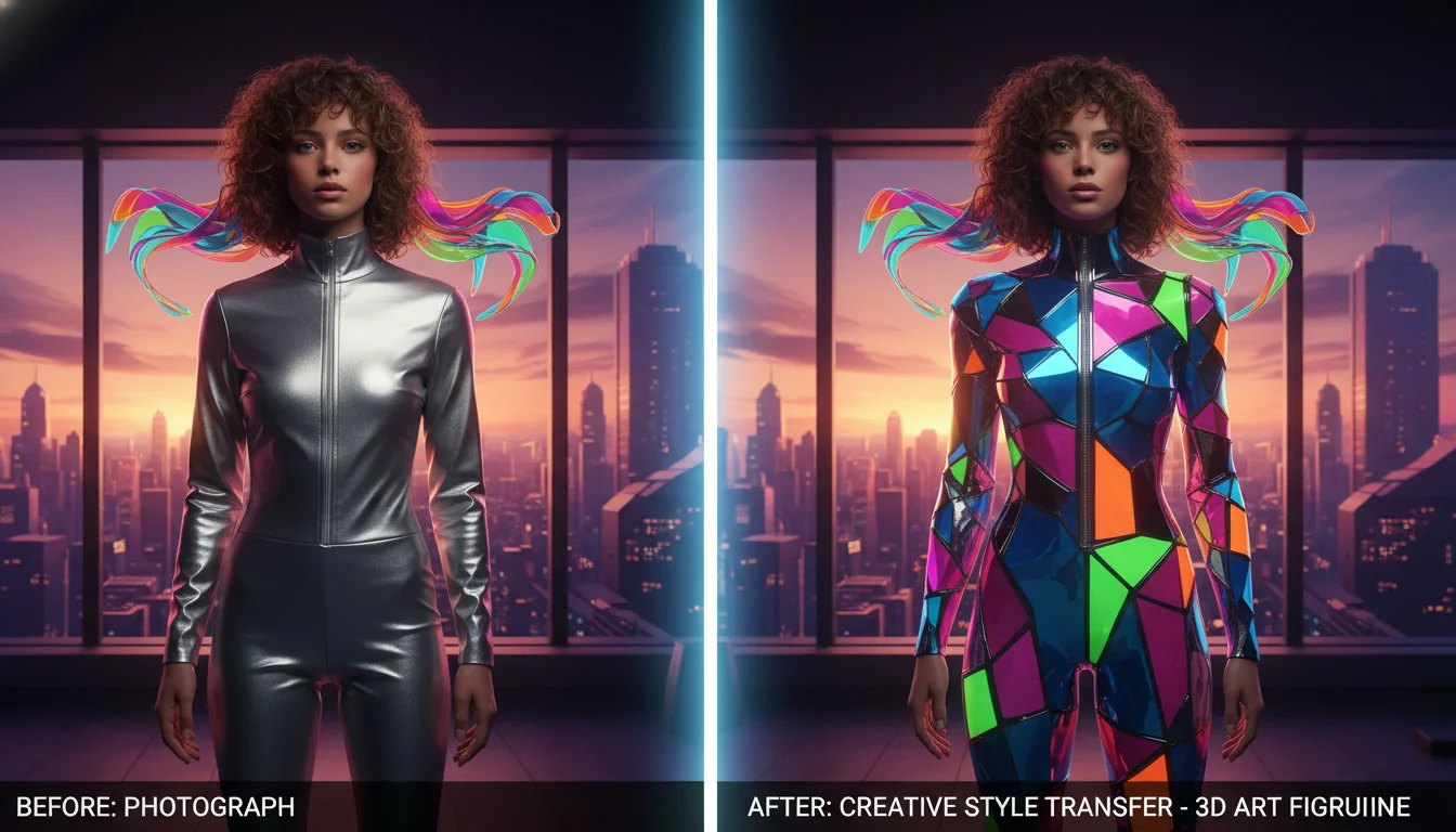 Before and after comparison: regular photo transformed into artistic 3D figurine style