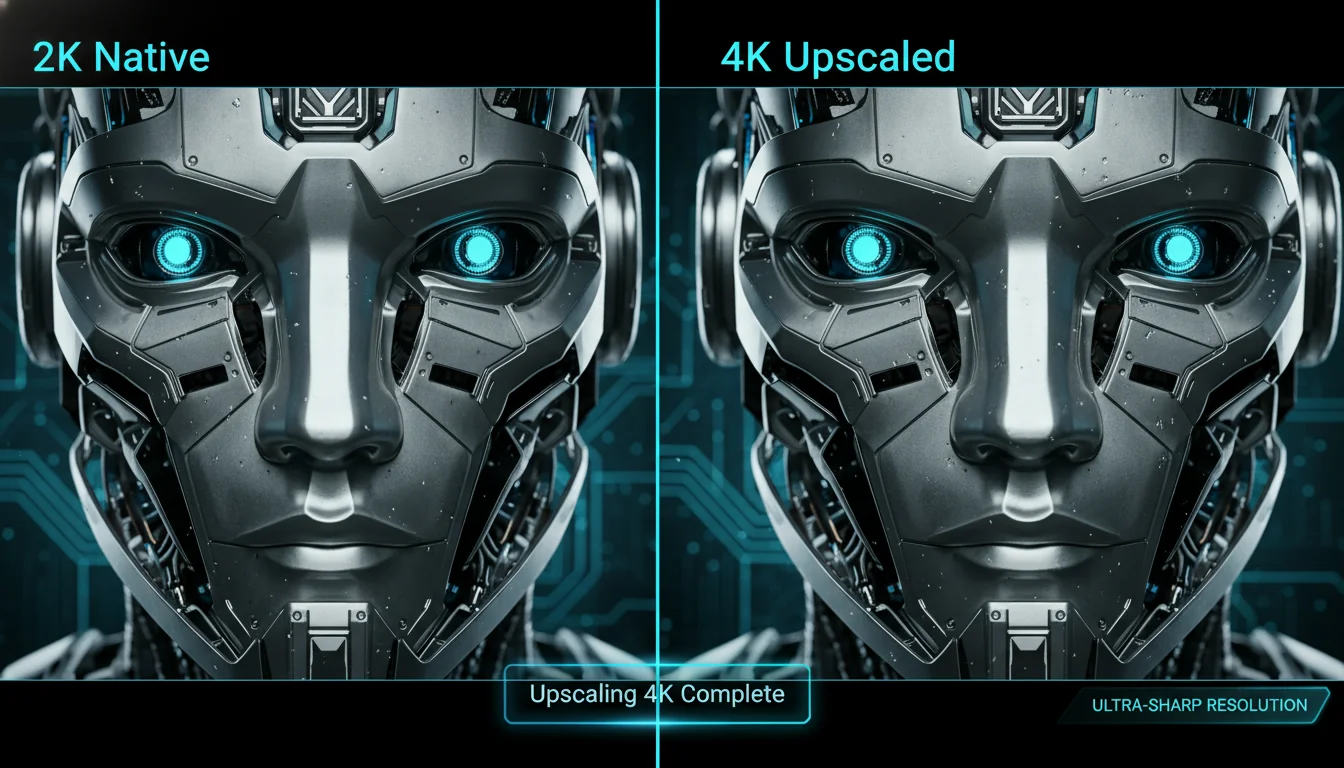 High-resolution output guide showing 2K native generation and 4K upscaling workflow